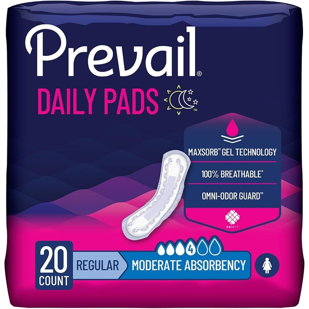 20 Count Prevail Women's Incontinence Bladder Control Pads Moderate 10.5" White